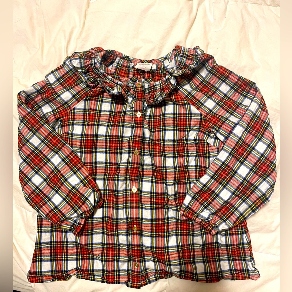 JCrew Crewcuts girls XL Stewart Plaid ruffle collar shirt